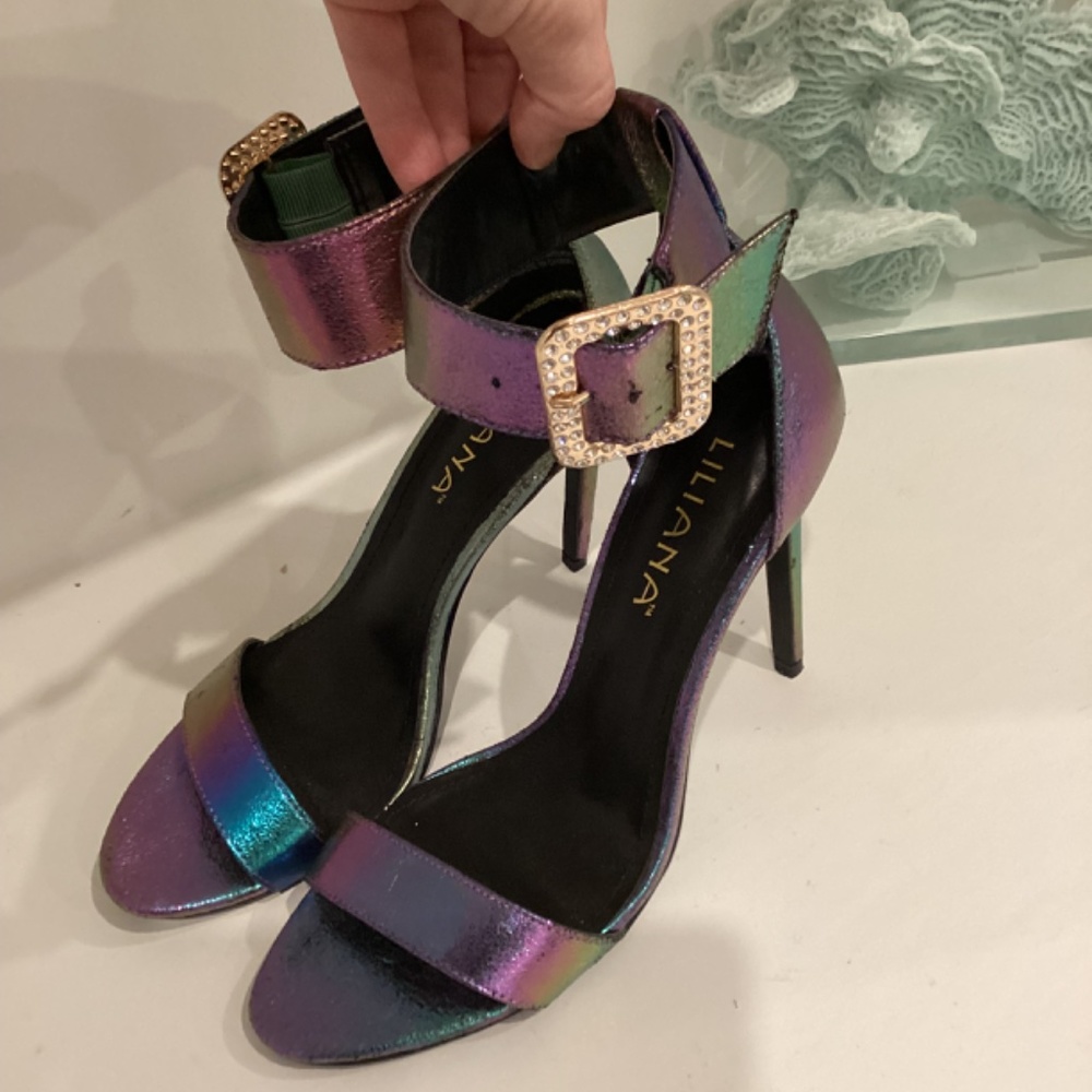 Liliana Heels Strappy Synth Leather Gorgeous Sandals Heels Crystal buckle 10 - Picture 3 of 13